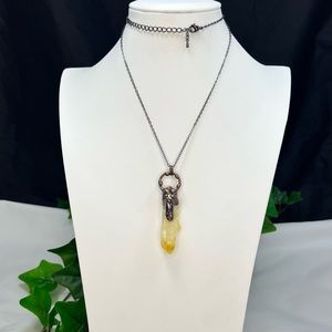 Yellow Ghost Quartz Crystal Point Necklace